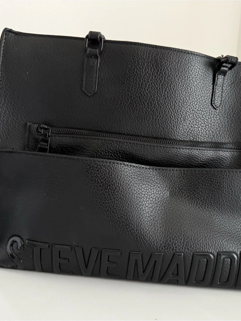 Steve Madden Black Embossed Logo Tote Laptop Bag